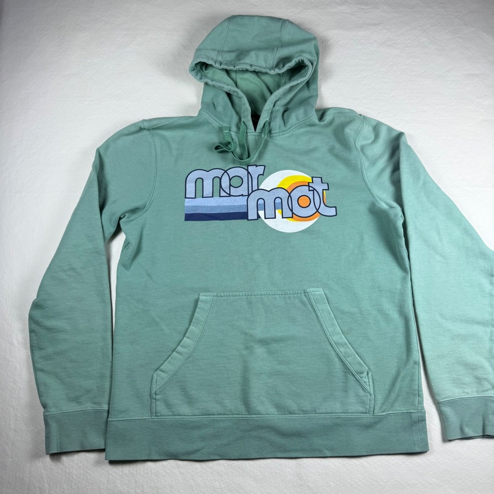 Marmot Graphic Logo Hoodie Sage Green Pullover Sweatshirt Medium M